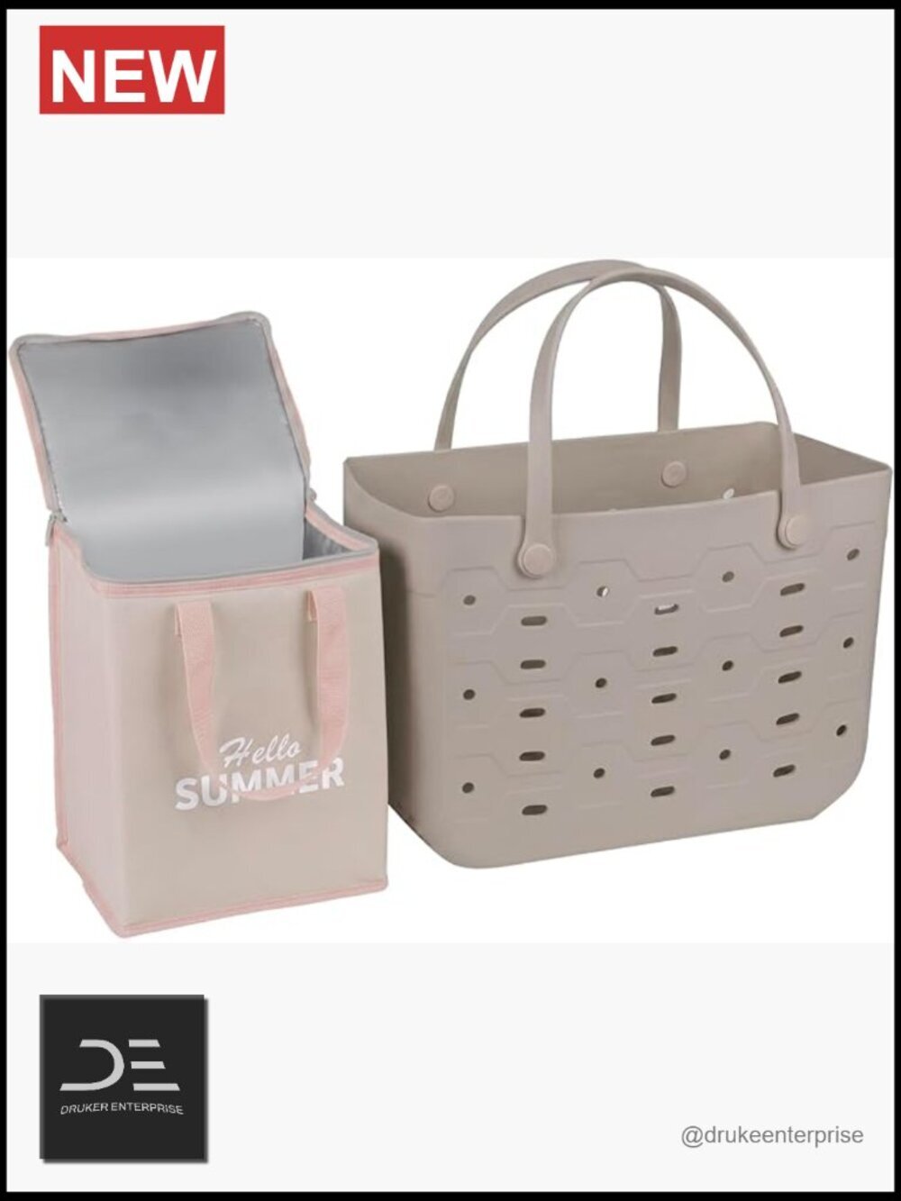 Insulated Cooler Beach Tote Waterproof Rubber Bag Detachable Pouch Summer